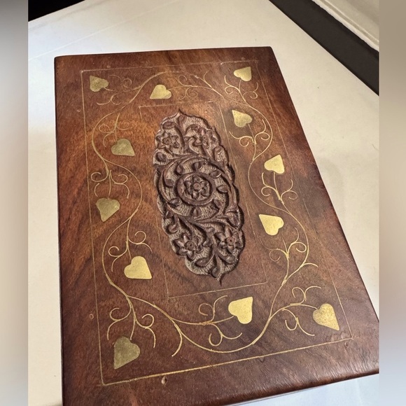 ✨Vintage Archana Crafts Hand Craved with Brass Inlay Jewellery or Trinket Box ✨ - Picture 4 of 16